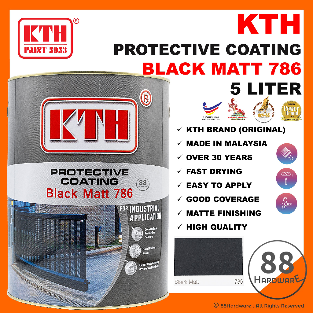 5L KTH 786 matte black paint cat besi / cat hitam matte / cat kayu wood paint / anti rust paint / cat anti karat besi