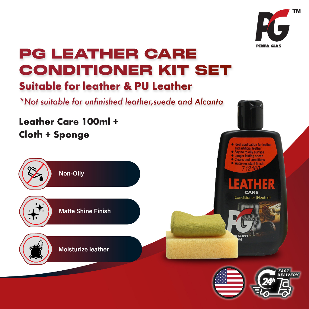 PG Leather Care Conditioner Kit Set (Leather Care 100ml + Cloth + Sponge)-Suitable for All Leather Products & Pvc Kilang