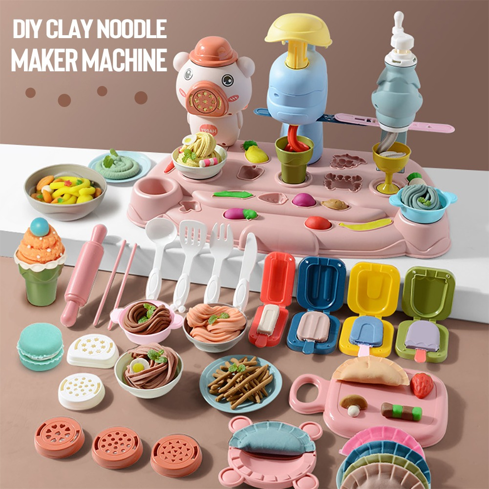 #Readystock 2in1 Clay toys Kids Plasticine Play Dough Clay Art Pretend play noodle maker Play doh Clay Set icecream set