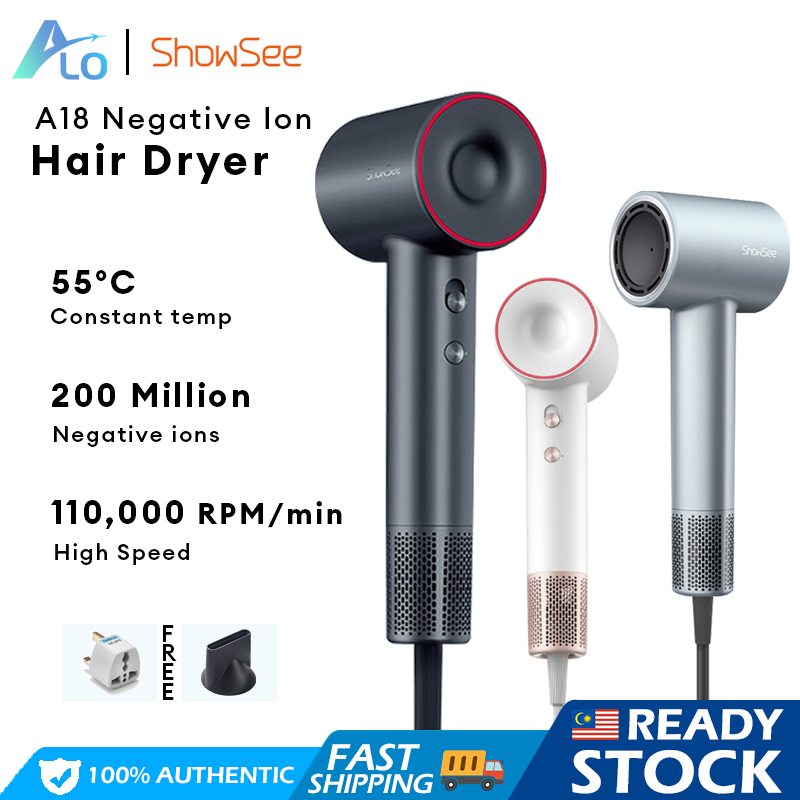 Xiaomi ShowSee A18 Hair Dryer 1600W Negative Ion Hair Dryer High Speed Drying Hair Blower Dryer Pengering Rambut 吹风筒机负离子