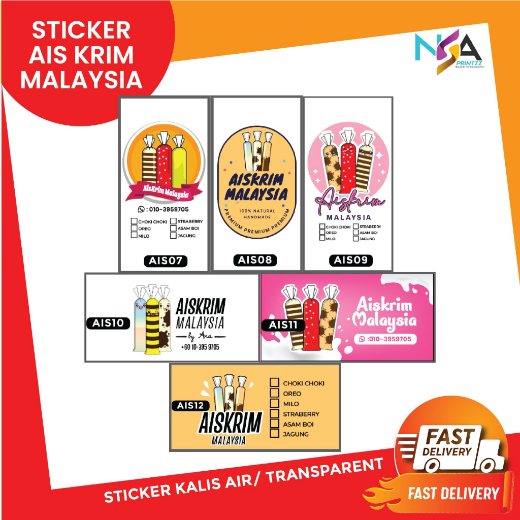 140pcs Sticker Ais Krim Malaysia Ikat Ice Cream Simpul Stiker Eskrim Stick Cop Plastik Malaysian Transparent Murah