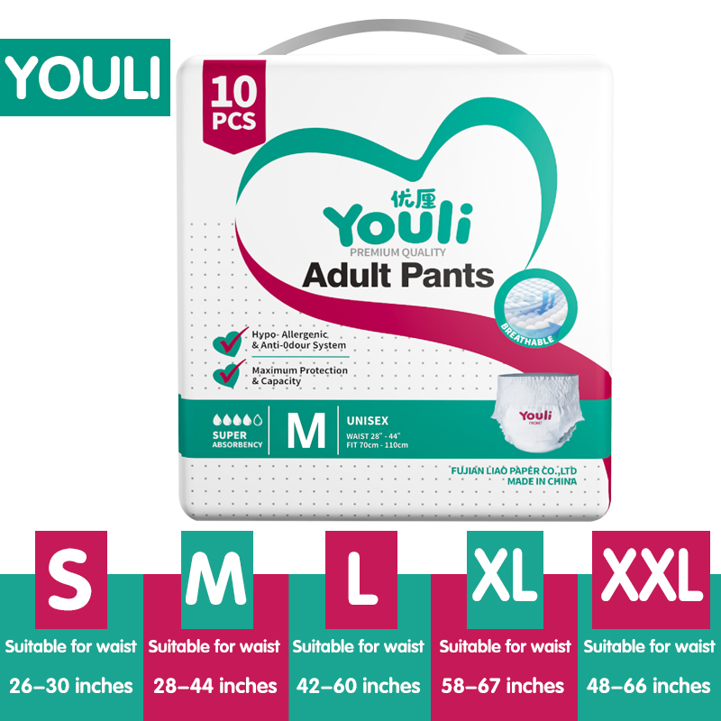 YOULI Breathable Adult Diaper - S/M/L/XL/XXL (2000ml x 10 Pcs)