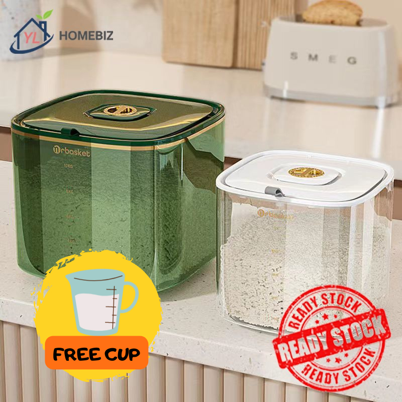 Household Kitchen Moisture-Proof Insect-Proof Rice Bucket Storage Sealed Food Grade Transparent Nasi Simpanan