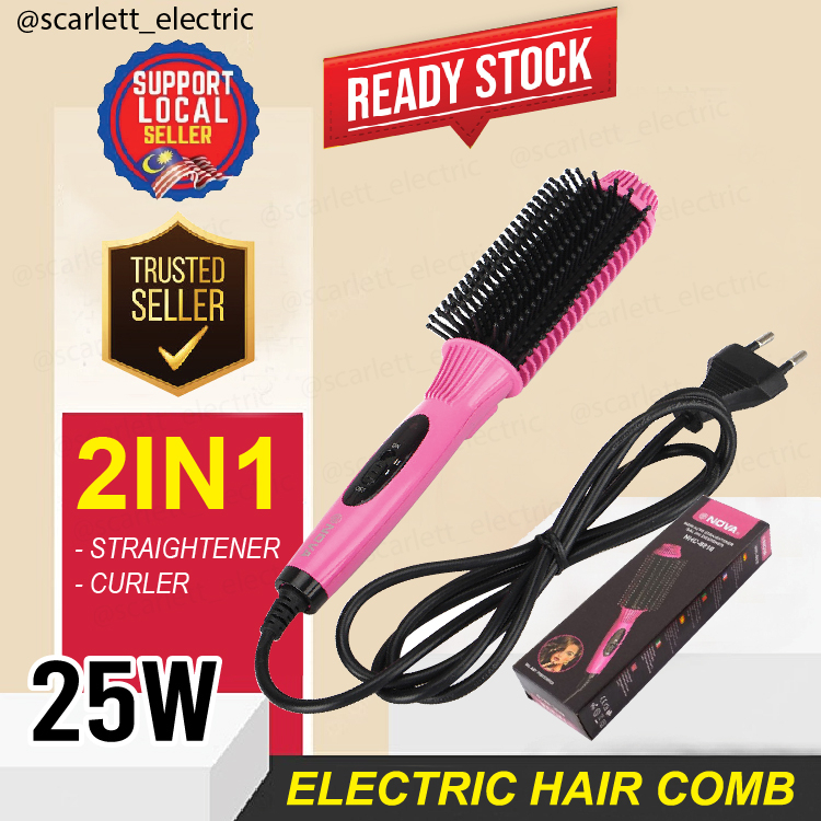 Nova 2in1 Hair Straightener Comb Brush Electric Hair Straightening Curler Brush / Sikat Rambut Elektrik