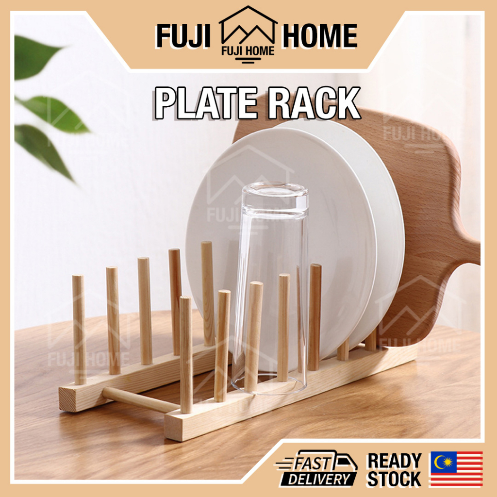 READY STOCKKitchen Wooden Dish Rack Dish Drainer Plate Rack Bowl Rack Kitchen Rack Plate Holder Rack Rak Pinggan Kayu