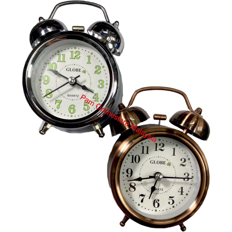 Globe Twin Bell Classic Vintage Large Sound Analogue Alarm Clock With Backlight Jam Dinding Loceng Alarm Kuat