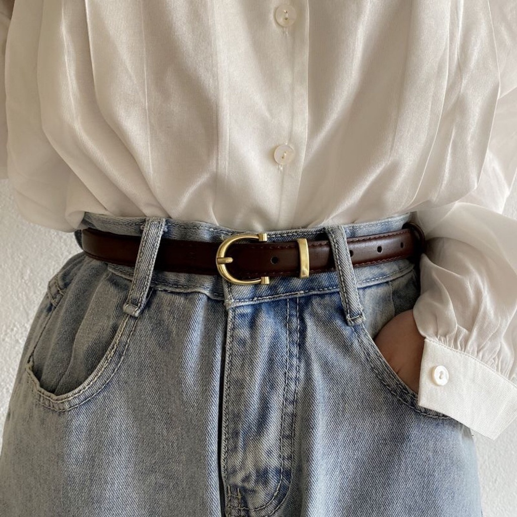 Retro Belt Simple And Versatile Thin Belt Korean Jeans Belt Women's Decorative Belt Non-porous Belt 腰带
