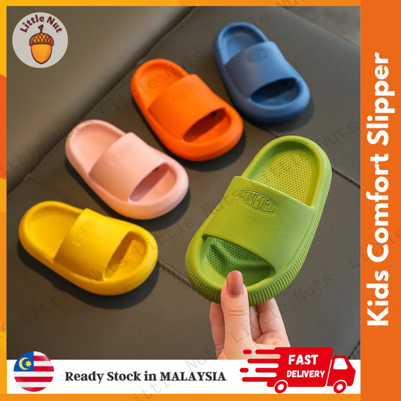 24-36 Comfort Slipper Selipar Budak Lelaki Indoor Slipper Kids Slipper Bathroom Boy Girl Slipper Soft Solid Slipp