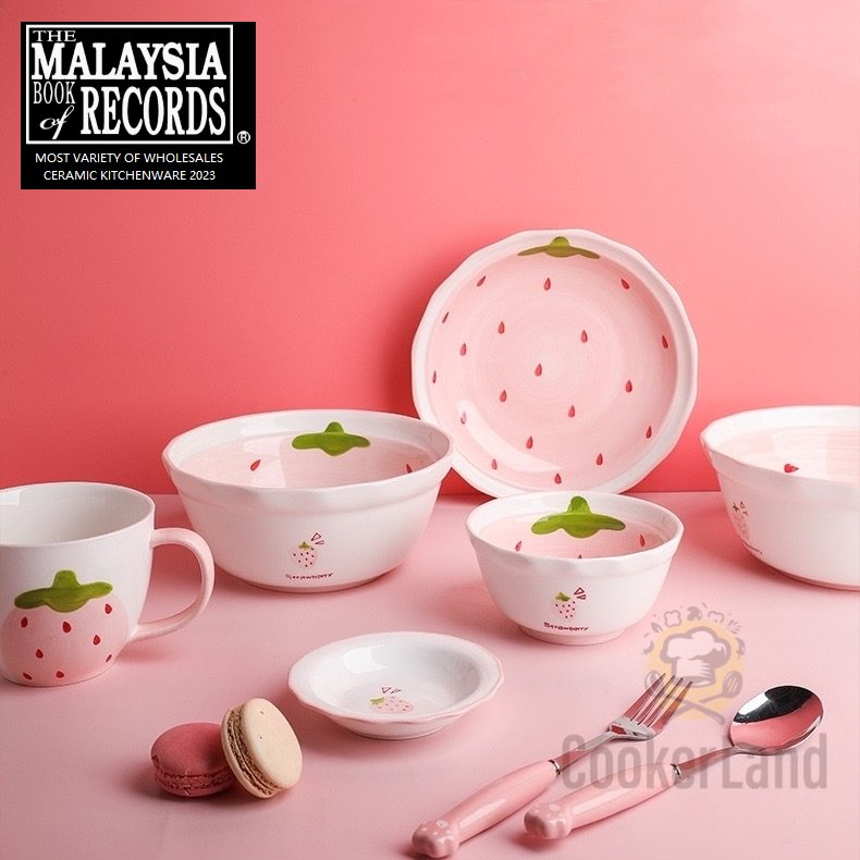 Strawberry Ceramic Ins Design Dining Bowl Dish Cute Tableware Gift Breakfast Cup Oats / 草莓餐具可爱ins风