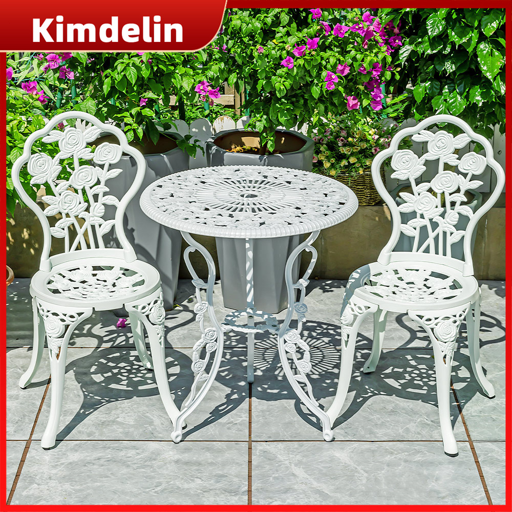 KIMDELIN 3-Piece Outdoor Rust-Resistant Cast Aluminum Patio Bistro Set with Tulip Design, Antique Finish，Bronze or White
