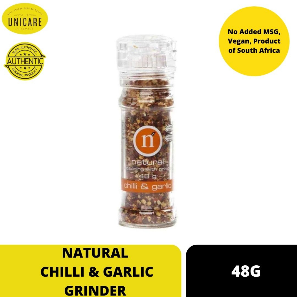 NATURAL CHILLI & GARLIC GRINDER 48G. No Added MSG, Vegan