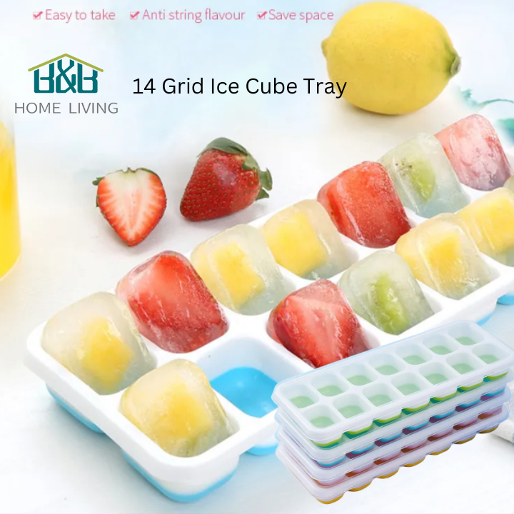 14 Holes Silicone Ice Tray Ice Cube Maker Baby Food Puree Mold Container Lid Bekas Pembuat Ais Batu 硅胶冰格辅食盒