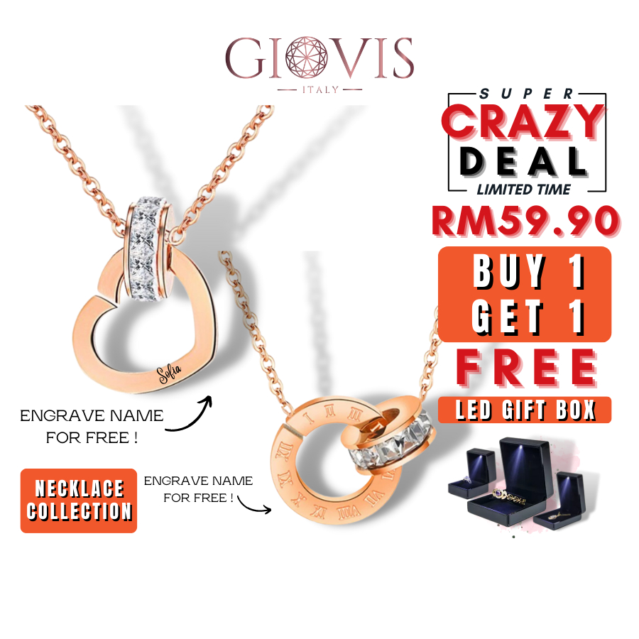 GIOVIS Luxury Necklace Pendant 18k Rose Gold Titanium with Cubic Zirconia Surprise Birthday Gift For Her Hadiah Wanita