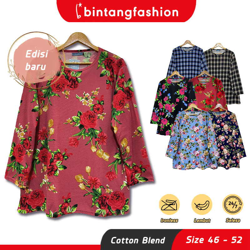 Bintang Fashion Blouse Labuh Saiz Besar Lengan Panjang | Blouse Muslimah Ironless Plus Size 46-52