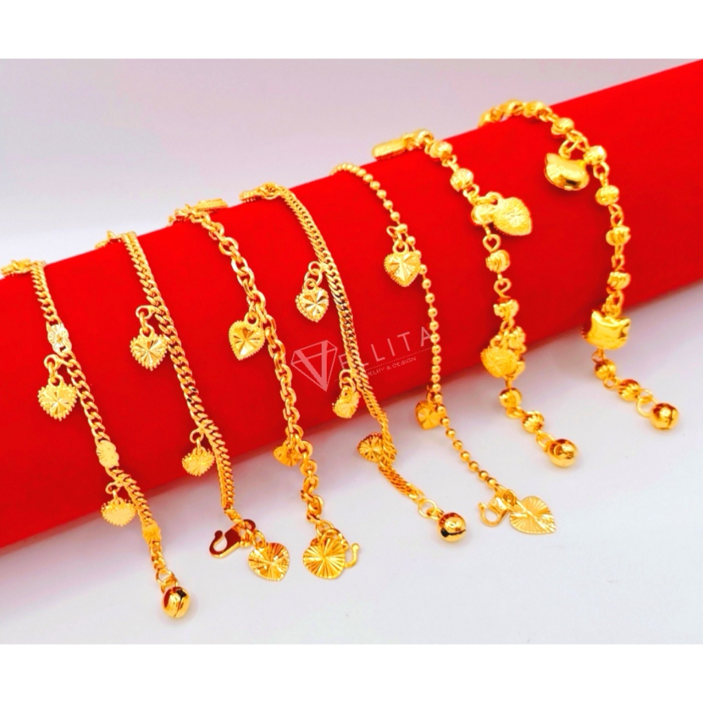 [VELLITA]Cop916 Bracelet "Design Dangle" Adults/Kids L:11cm - 22cm 999.9 Gold Plated