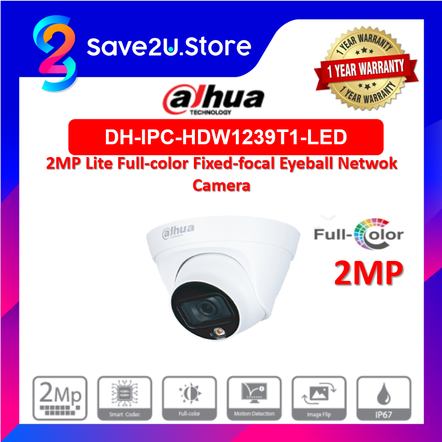 【Ready Stock】DAHUA DH-IPC-HDW1239T1-LED 2MP Lite Full-color Fixed-focal Eyeball Netwok Camera