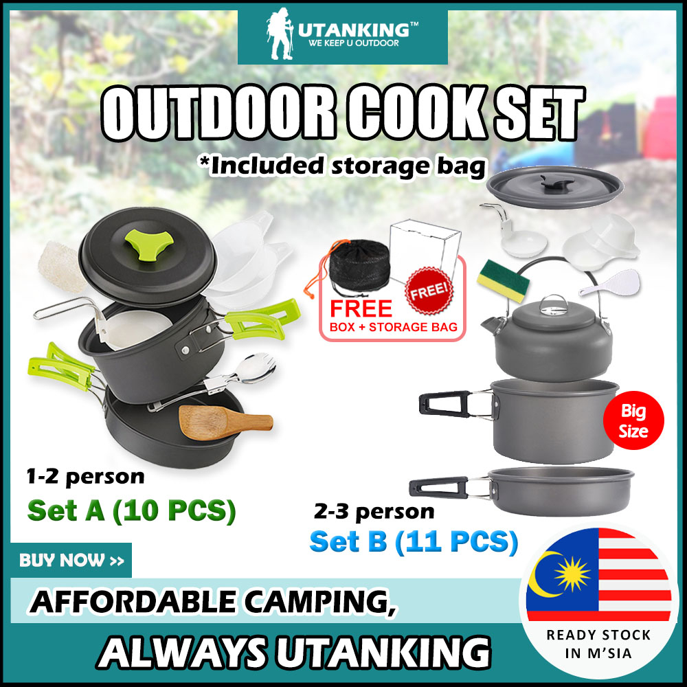 UtanKing™ Camping Cookware Kit Camping Cooking Set Tableware Picnic Set Pot Frying Pan Periuk Masak