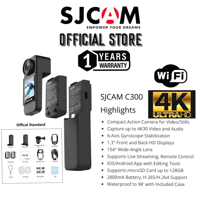 2023 NEW MODEL SJCAM OFFICIAL STORE SJCAM C300 4K 2800 Mah WiFi Waterpfoof dual screen original action camera sjcam Sjca