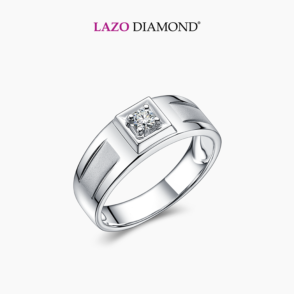 LAZO DIAMOND Men's Futuristic Solitaire Diamond Ring in 9k White Gold