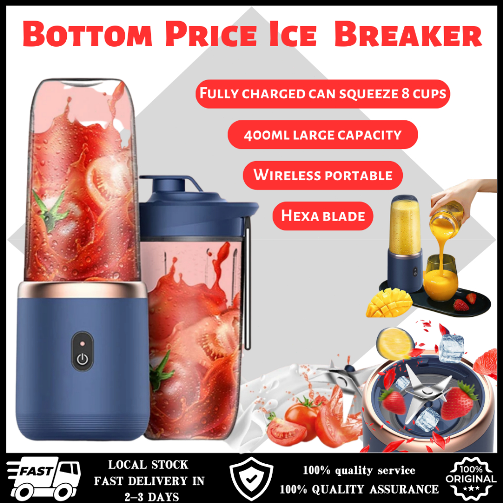 🔥READY STOCK🔥 Electric Juicer 6 Blades USB Smoothie Blender Portable Wireless Mini Charging Ice Crush Cup Fruit Juicer