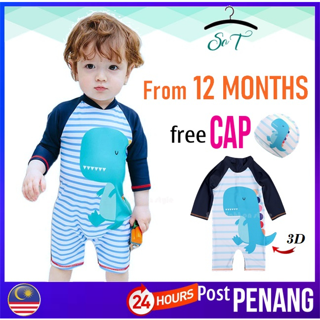 [#120]🇲🇾PENANG READY STOCK 🌸One Piece Boy Girl Kids Infant Short Sleeve Swimming Suit Swimwear Diana sour 恐龙幼童男童短袖一件式泳衣