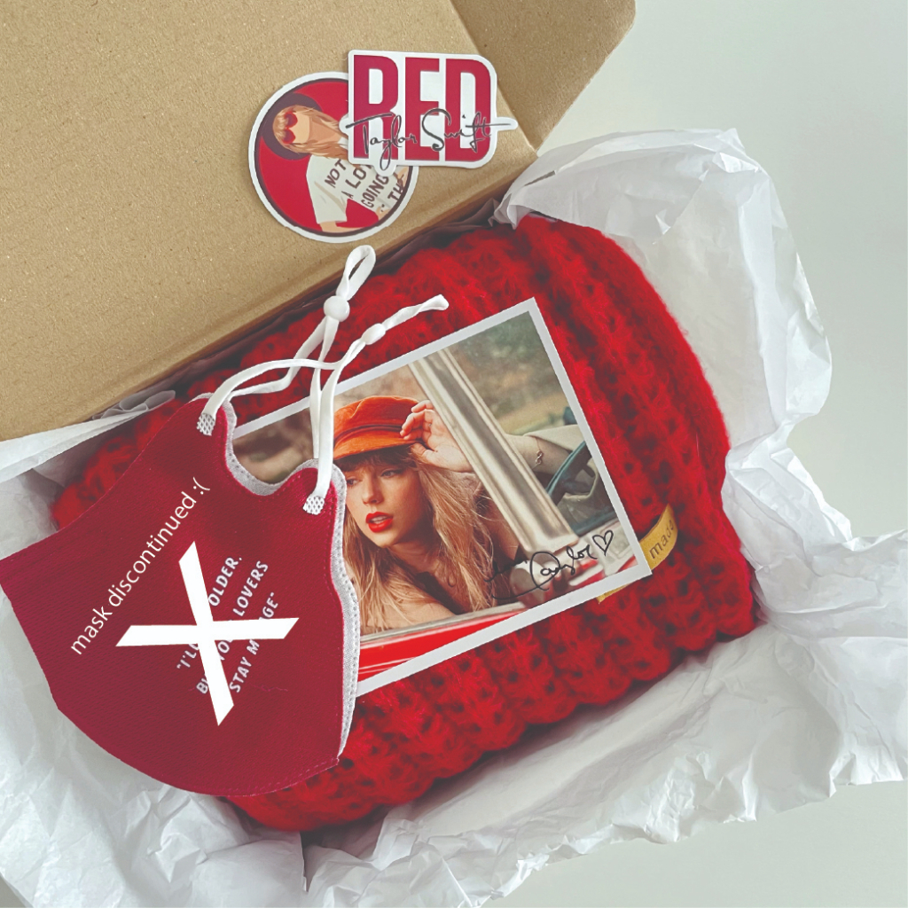 RED TAYLOR'S VERSION ALL TOO WELL Taylor Swift Merch Scarf Gift Set Present Surprise Secret Santa Swiftie