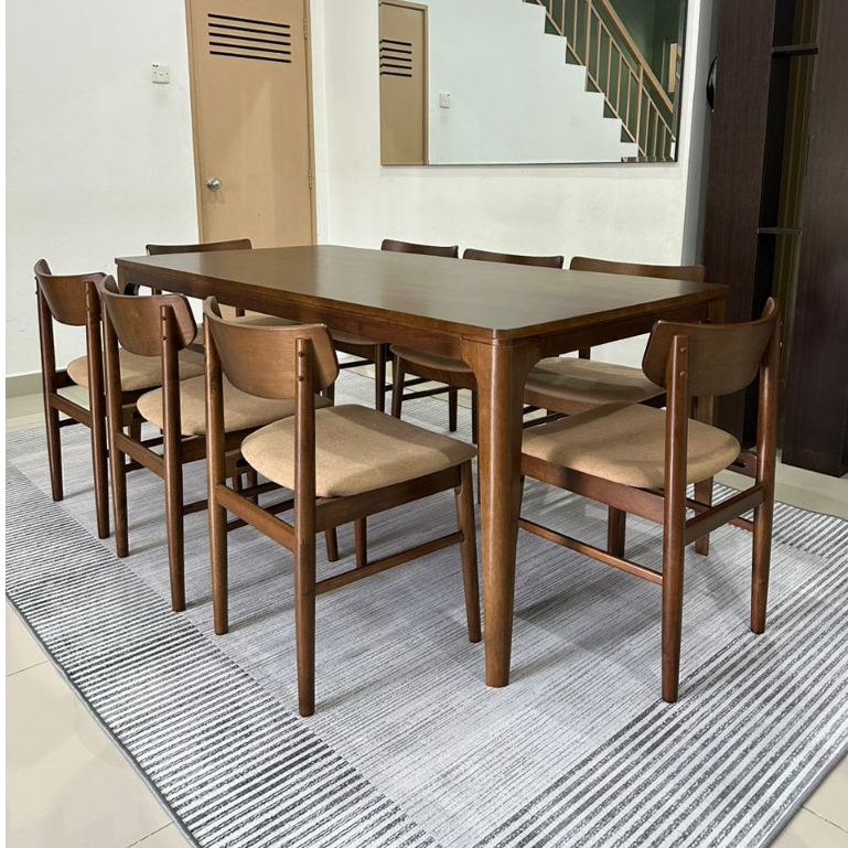 SUGARHOME Walnut 1.8m Dining Table Set Solid Wood 8 seater / 6seater (Delivery & Assemble KL / Selangor)