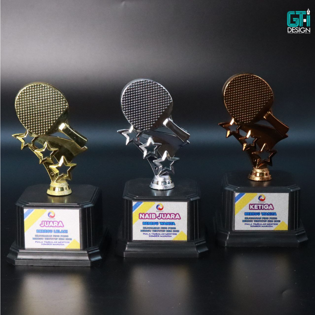 PIALA PING PONG/ TABLE TENNIS TROPHY ( TAPAK BERAT & PRINT ATAS PLATE METAL)