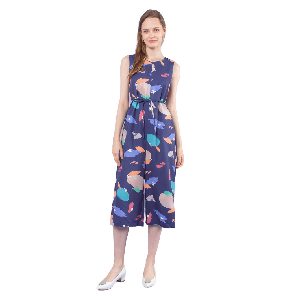 Lzzie Cinnamoroll Abstract Brush Jumpsuit - Navy and Cream