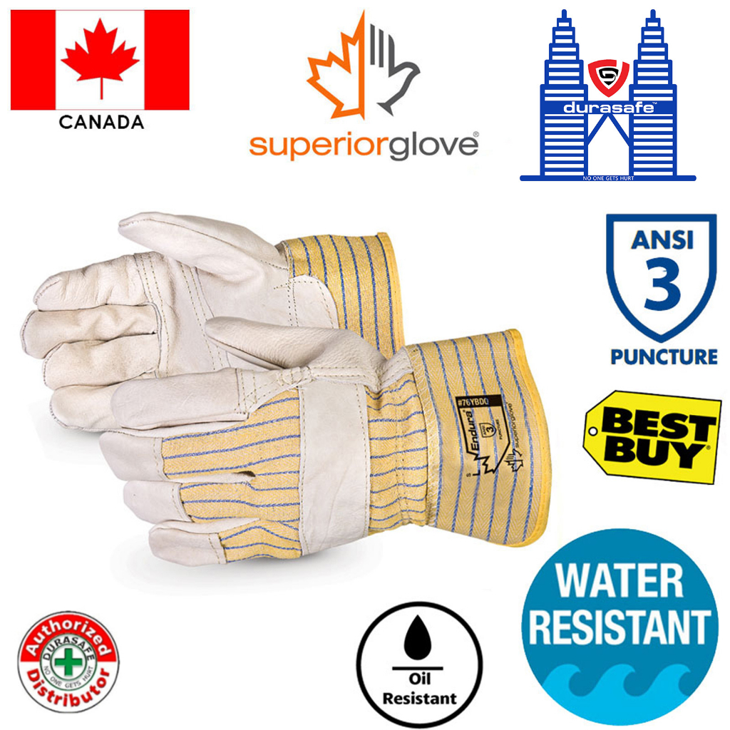 SUPERIOR 76YBDQ Endura® Cowgrain Leather Fitters Work Glove, Size M-XL
