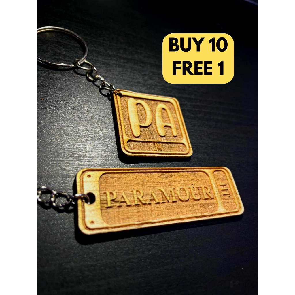 BUY 10 FREE 1 CUSTOM KEYCHAIN NAME NAMA ENGRAVE KAYU WOOD STUDENT GURU FAMILY hadiah merchandise ENGRAVING WOOD KEYCHAIN