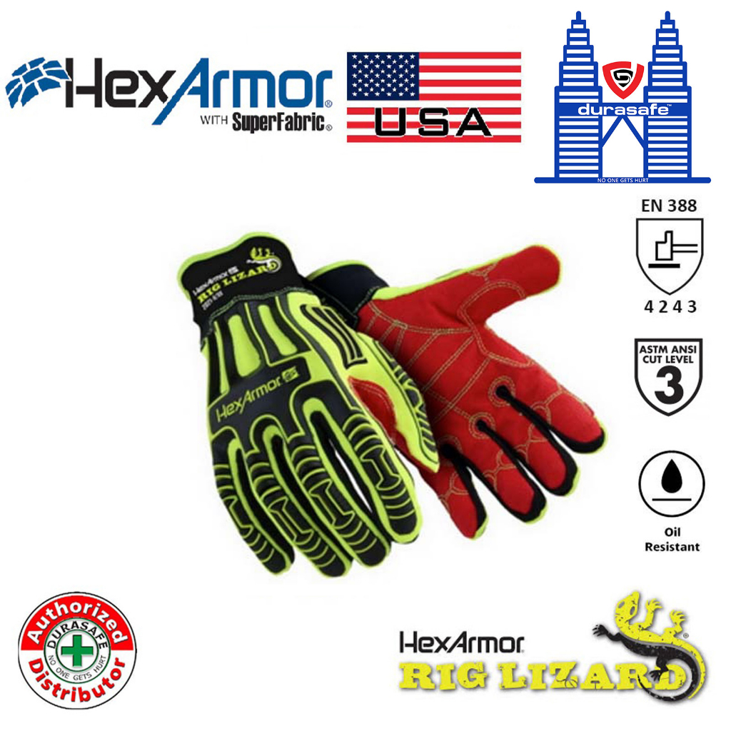 Hexarmor 2021 Rig Lizard Oil & Gas Industry Impact, Cut & Puncture Resistant Glove Yellow