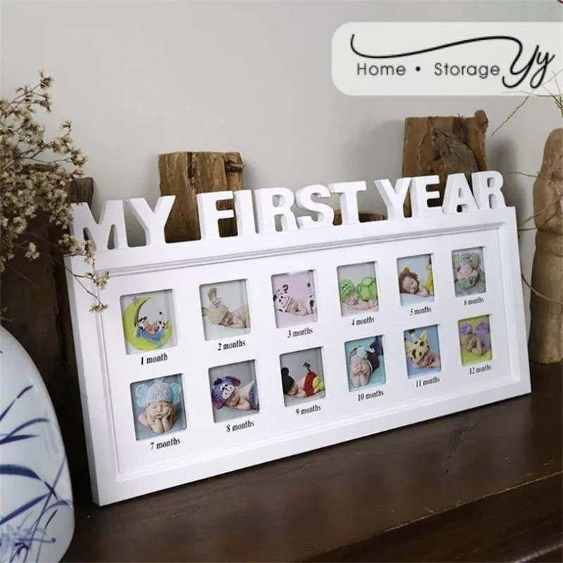 Johor Seller || 0-12 Month Baby "MY FIRST YEAR" Pictures Display Plastic Photo Frame Souvenirs Commemorate Kids Growing