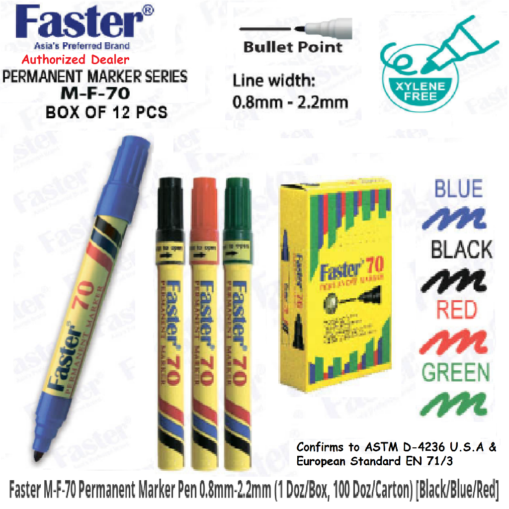 Faster 70 Permanent Marker Pen Marker Tajam Bullet Point Black, Blue, Red, Green more economy than Artline 70