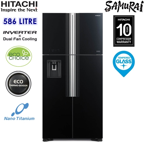 HITACHI DUAL FAN INVERTER 4 FRENCH GLASS DOOR FRIDGE RW720P7M GBK 586L READY STOCK