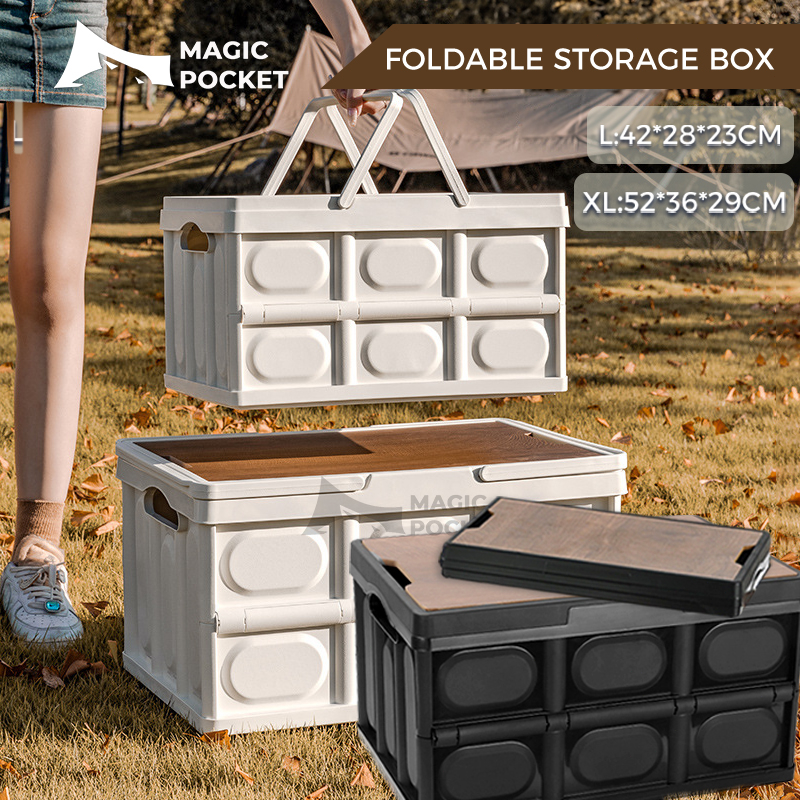 camping thicken storage box foldable storage box outdoor car storage Wooden Lid Kotak Penyimpan Lipat Penutup Kayu