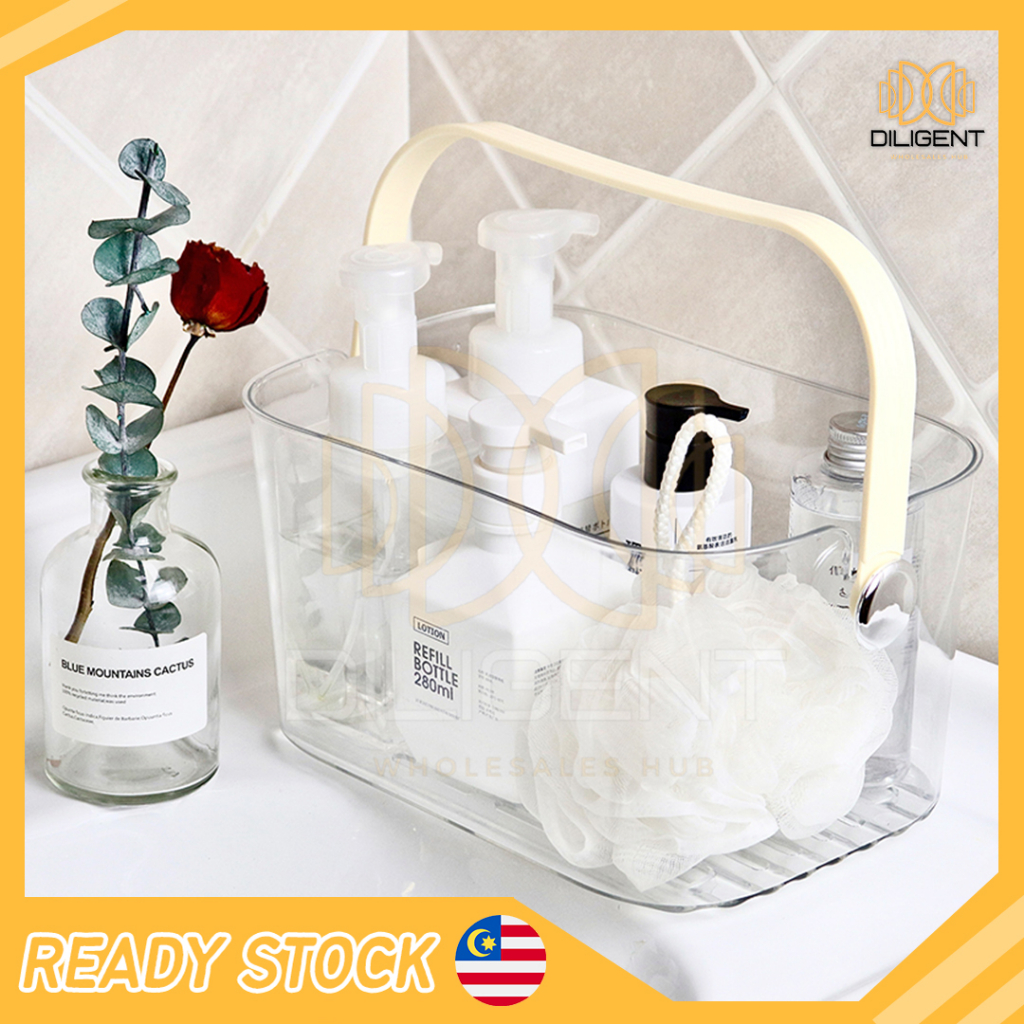 【D284 READY STOCK】 Transparent Portable Hand-Held Drain Basket Toiletries Storage Basket Shower Cream White Caddy Basket