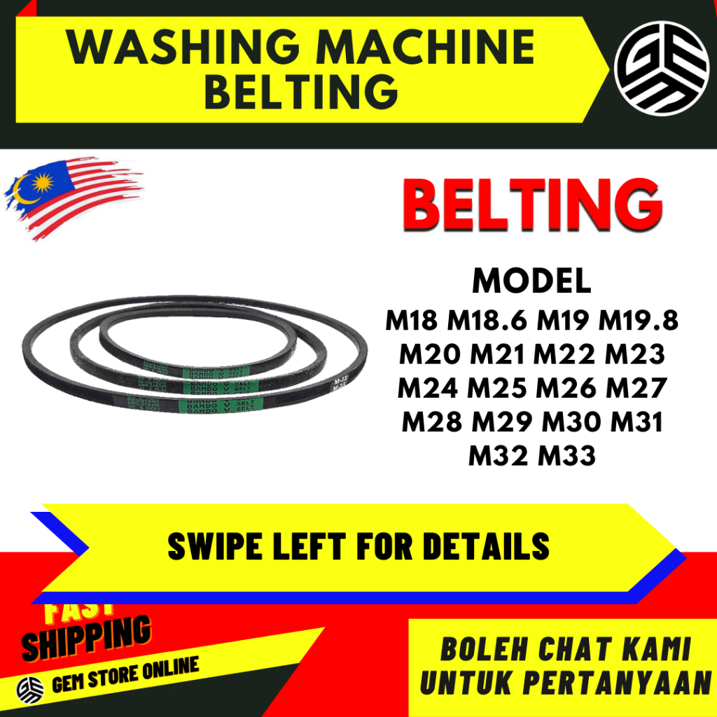 Washing Machine Rubber Belt Belting M18 M18.6 M19 M19.8 M20 M21 M22 M23 M24 M25 M26 M27 M28 M29 M30 M31 M32 M33