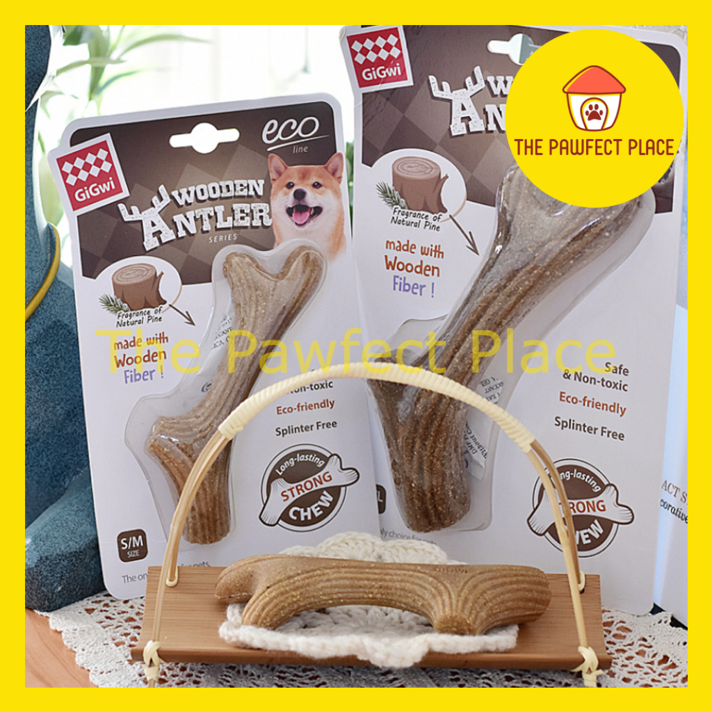 GiGwi Mainan Anjing Kayu Dog Toy Dog Bite Wooden Antler with Wooden Fiber Eco-friendly Product Molar Wooden Stick GiGwi