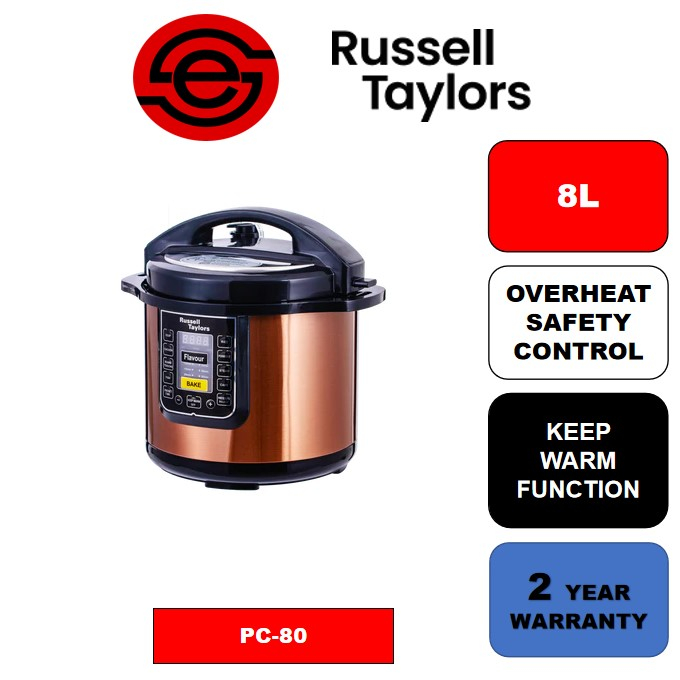 Russell Taylors Electric Pressure Cooker Stainless Steel Pot Rice Cooker (8L) PC-80