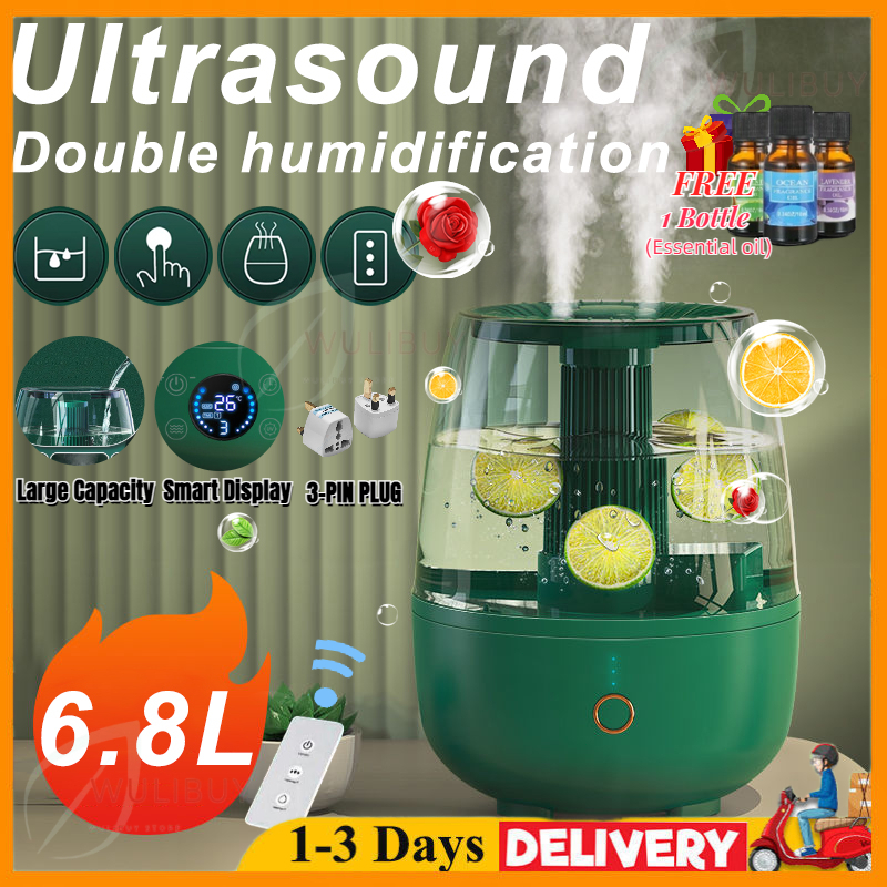 Ready🔥 6.8L Air Humidifier Ultrasonic Dual Large Mist Aromatherapy Essential Oil Diffuser Humidifier Pelembap 加濕器 香薰精油加濕