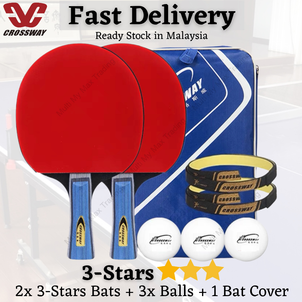 [Fast Delivery] 100% Authentic Crossway 3-Stars Ping Pong Bat Set Table Tennis Bat Racket Free Ping Pong Ball Cover Edge
