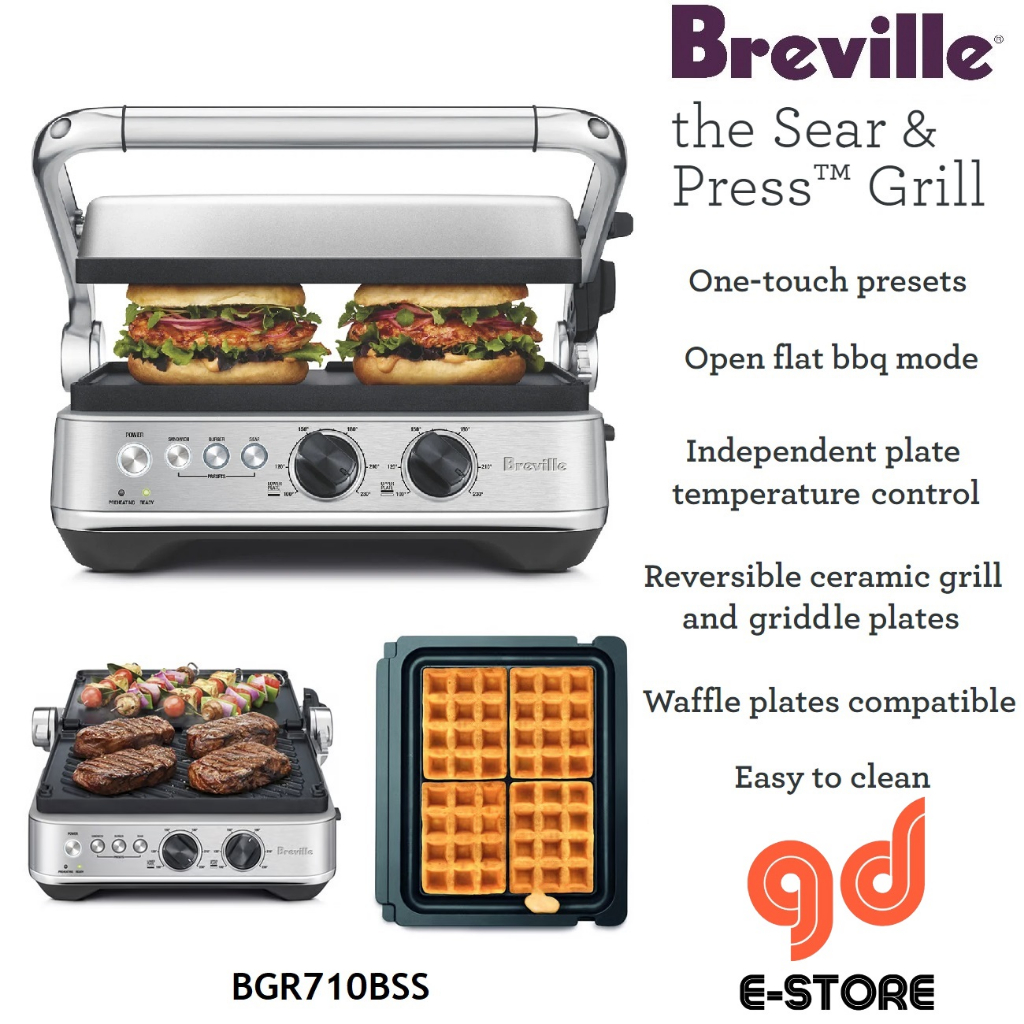 Breville BGR710BSS the Sear & Press™ Grill & Waffle Maker Griller BGR710 (Waffle Plate Included)