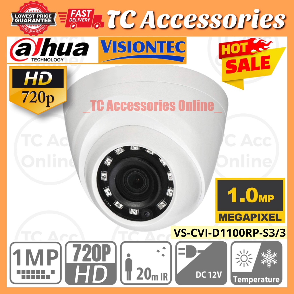 VISIONTEC by DAHUA VS-CVI-D1100RP-S3/3 1MP 720p HDCVI Indoor Security Dome Camera Video Recorder Surveillance