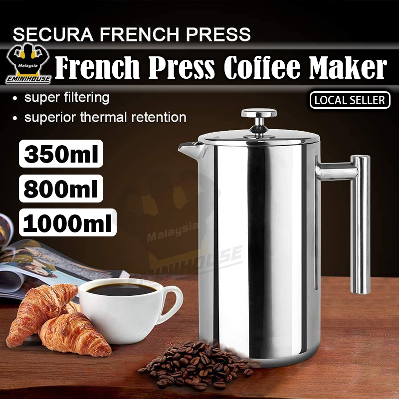 French Press Coffee Pot Maker Coffee Press Coffee Pot Coffee Filter Stainless Steel TeaPot Teko Kopi Kaca Pembancuh Kopi