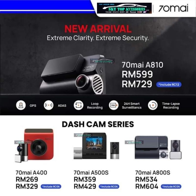 70mai A810Set Or A800 Set Car Recorder Dual vision 140 FOV 4K Ultra HD Screen 70 Mai DVR Dash Cam APP Control