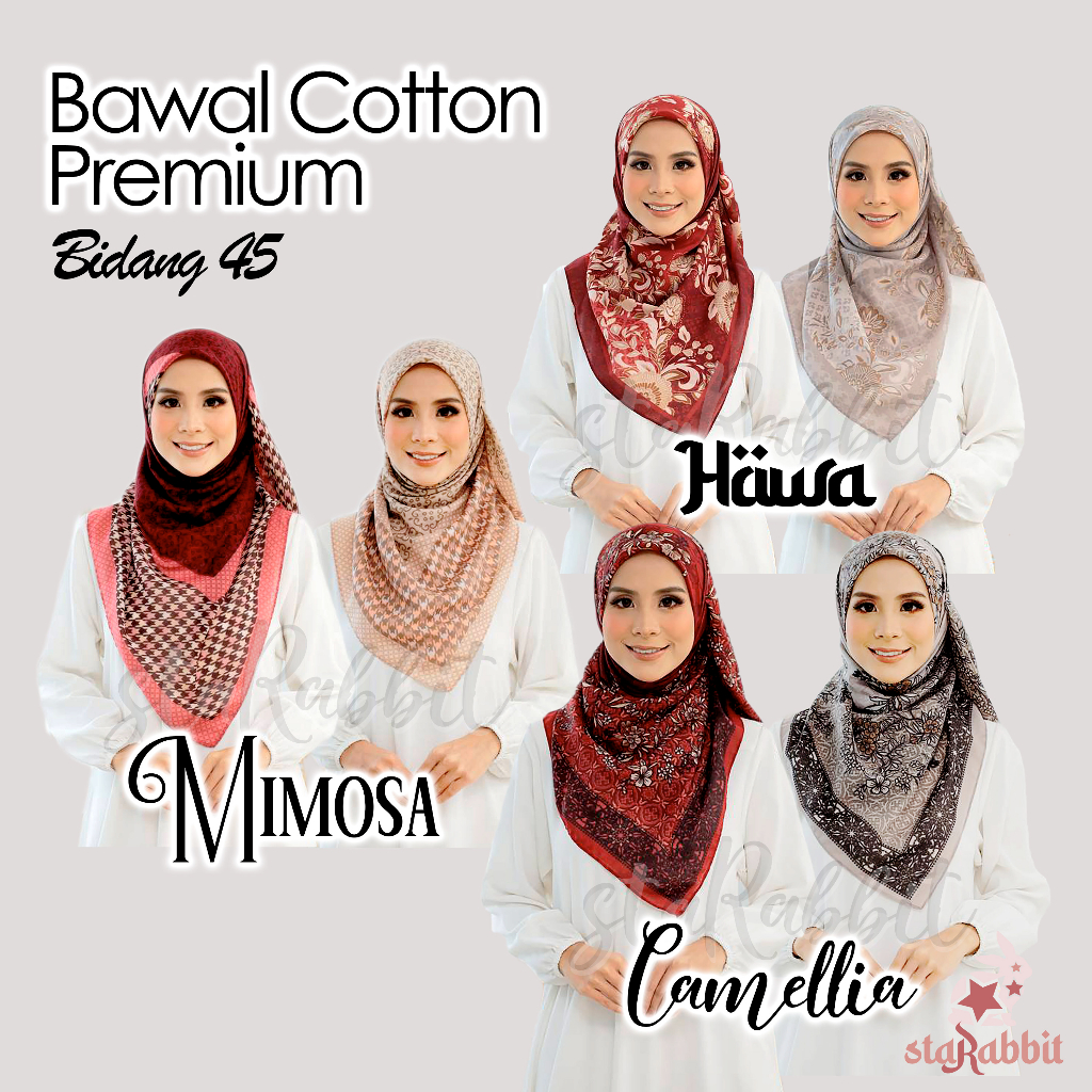 Tudung Bawal Cotton Premium Printed Corak Bidang 45