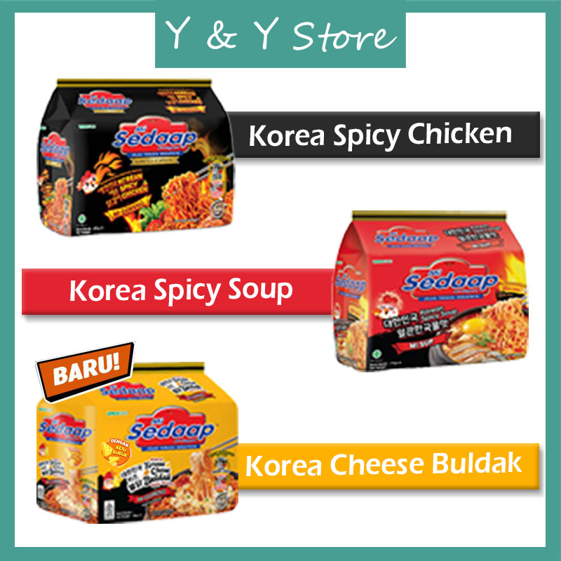 Mi Sedaap Goreng Korean Spicy Chicken / Korean Spicy Soup /Korean Cheese Buldak (5 × 87G / 5 × 77G)