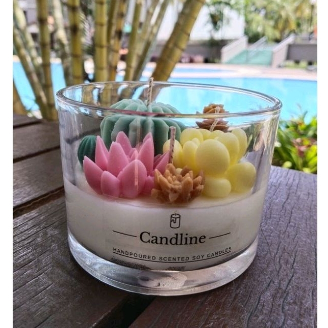 Succulent garden candle , handmade scented candle, birthday gift candle , unique candle, cactus candle, candle