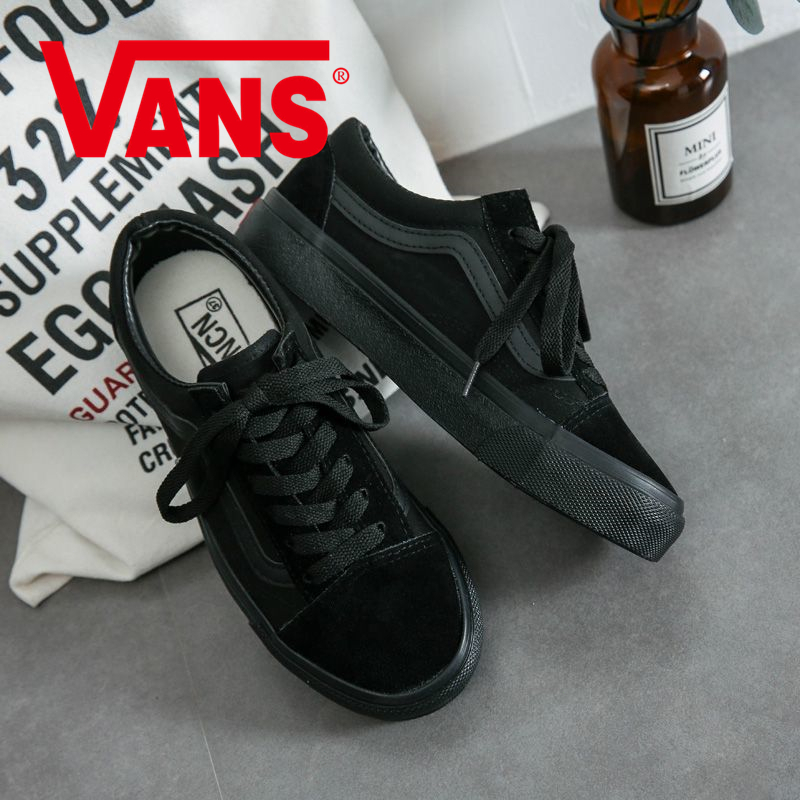 【freeshipping】Vans Old Skool shoes Men Women canvas shoe Black school shoes Sepatu sekolah